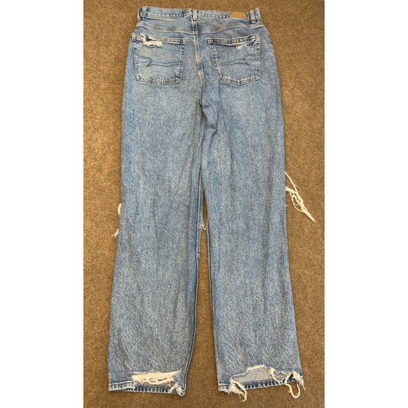 American Eagle Jeans Womens 10 High Rise Baggy Straight Distressed Ripped Denim - Picture 3 of 9